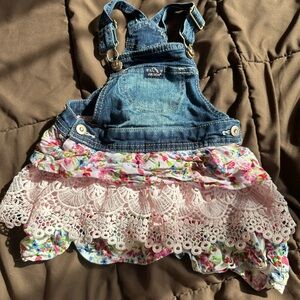 Denim Floral Skirted Overalls for Kids